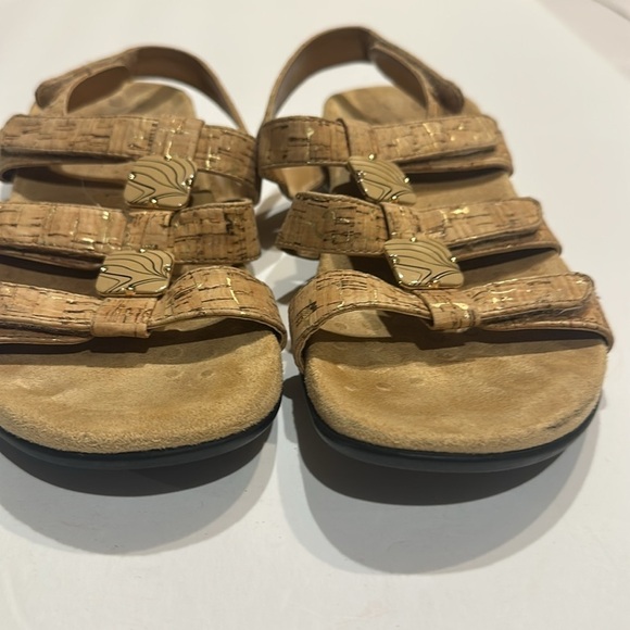 Vionic amber cork tan gold  arch support strappy open toes sandals Velcro straps - Picture 3 of 9
